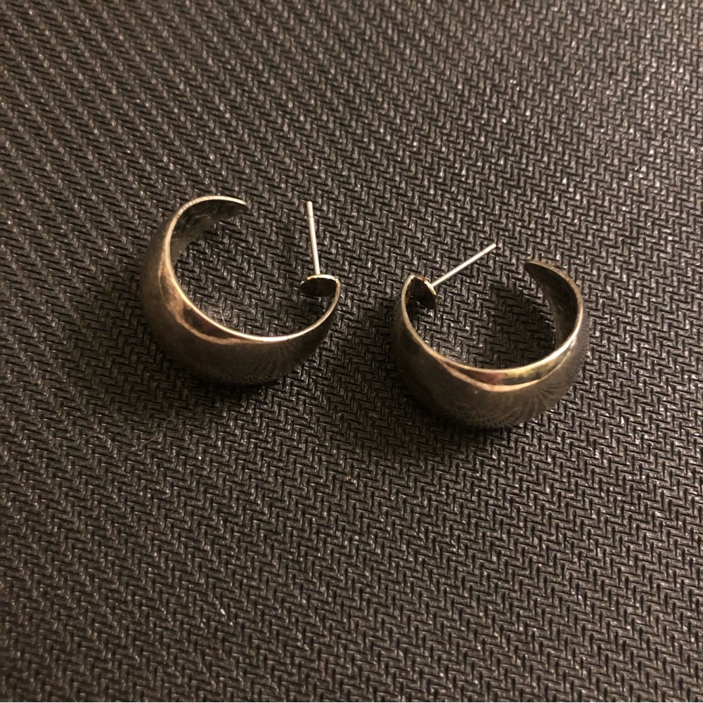 Chunky silver crescent hoop earrings